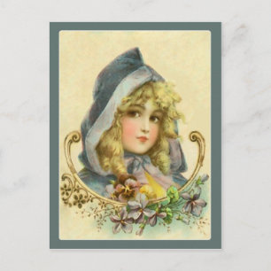 Carte Postale Sweet Victorian Girl in Blue Vintage Postcard