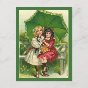 Carte Postale Sweet Victorian Girls in Green Vintage Postcard