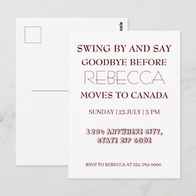 Carte Postale Swing By and Say Goodbye Go Away Farewell Party (Devant / Derrière)