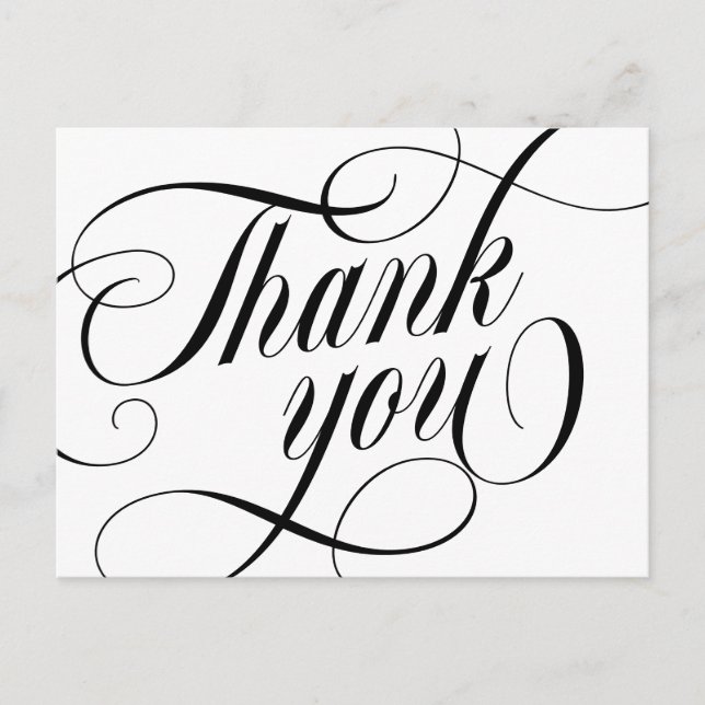 Carte Postale Swirly Elegant Black Script Thank You (Devant)