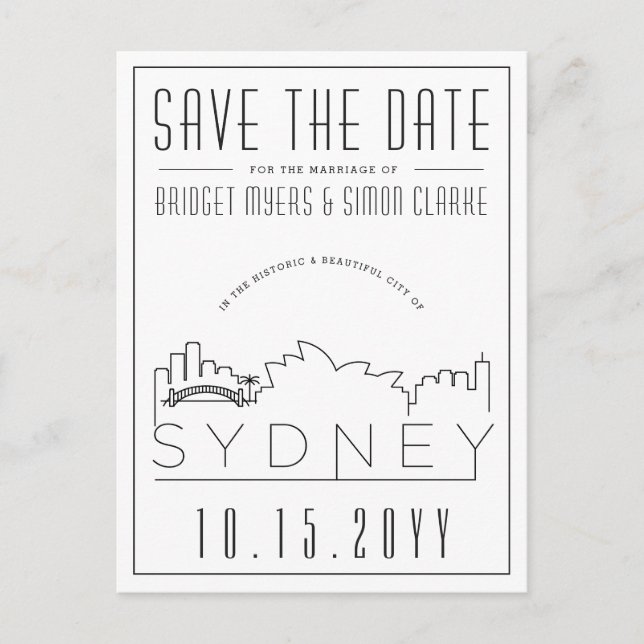 Carte Postale Sydney Mariage Deco Skyline Enregistrer la date (Devant)