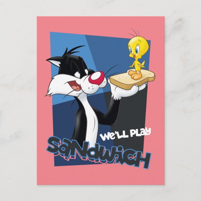 Carte Postale SYLVESTER™ & TWEETY™ "Nous allons jouer au sandwic (Devant)