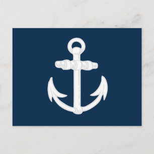 Carte Postale Symbole d'Ancre nautique blanc/bleu