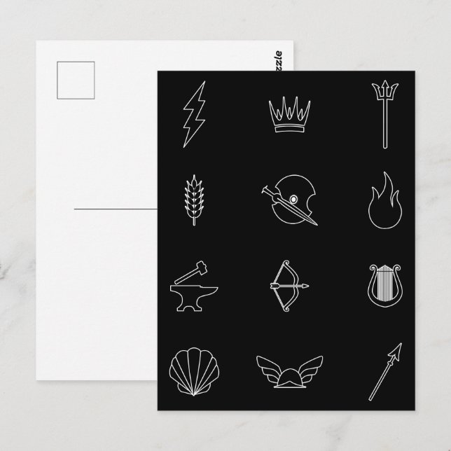 Carte Postale Symbole de 12 Gods & Goddesses of Greek Mythology (Devant / Derrière)