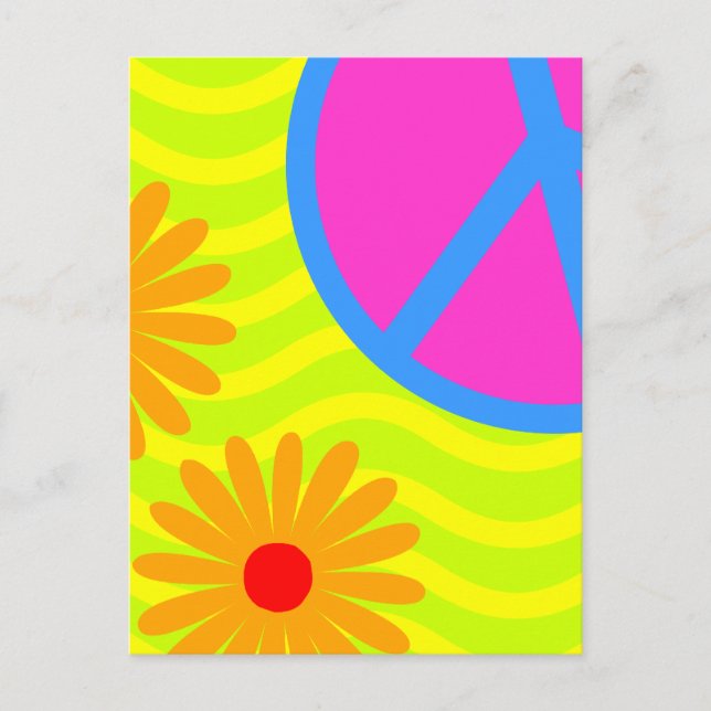 CARTE POSTALE SYMBOLE DE LA PAIX DES ANNÉES 70 ET FLEURS (Devant)