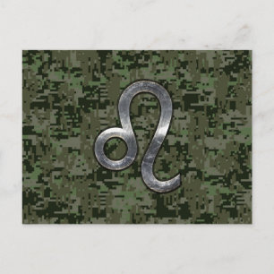 Carte Postale Symbole de Leo Zodiac sur Camo numérique Woodland