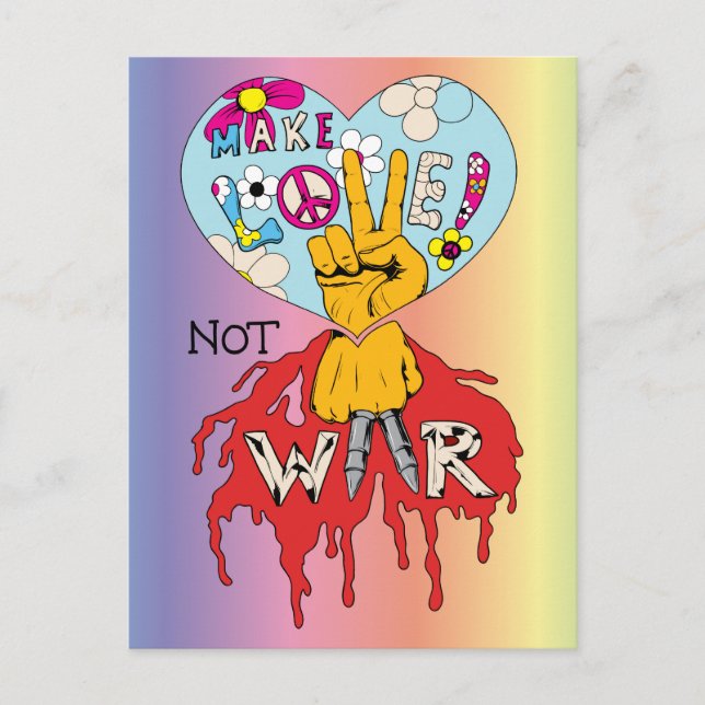 Carte Postale Symbole de paix Hippie 2 ~ 60s Make Love Not War (Devant)