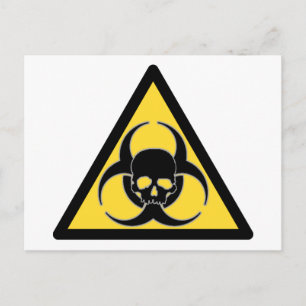 Carte Postale Symbole de risque biologique noir et jaune et crân