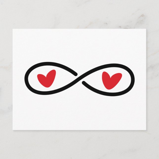 Carte Postale Symbole d'infini avec coeur d'amour rouge moderne (Devant)