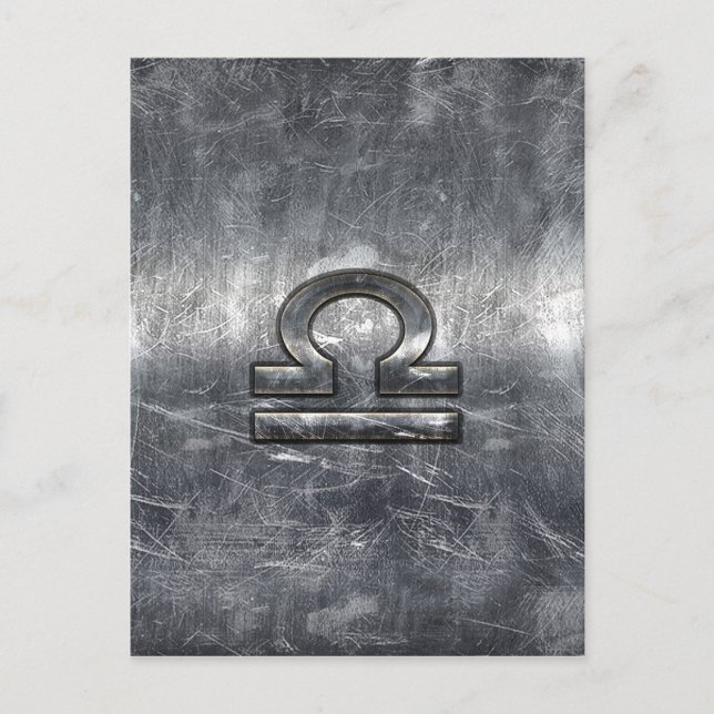 Carte Postale Symbole du zodiaque Balance en acier grunge argent (Devant)