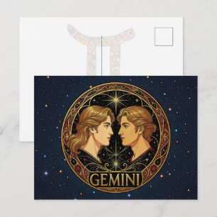 Carte Postale Symbole du zodiaque jumeau Gémeaux pour hommes