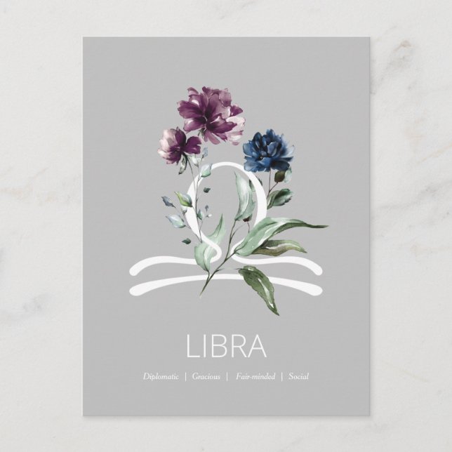 Carte Postale Symbole élégant de la bibliothèque florale (Devant)