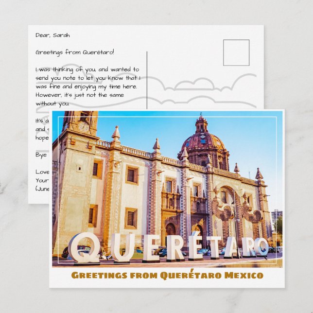 Carte Postale Symbole et église du Querétaro Mexique (Devant / Derrière)