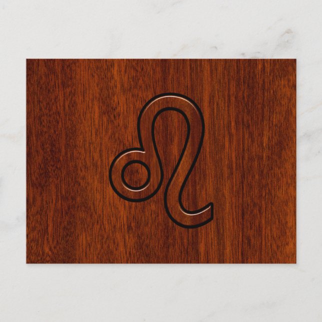 Carte Postale Symbole Leo Zodiac en bois de mahogany (Devant)