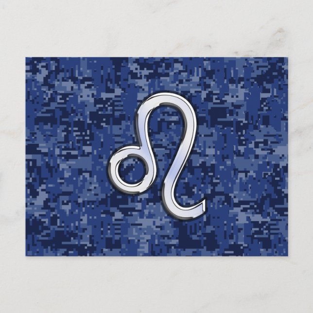 Carte Postale Symbole Leo Zodiac sur la Camo numérique bleu mari (Devant)