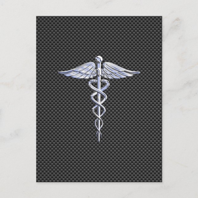 Carte Postale Symbole Médicale Chrome Caduceus Fibre de carbone  (Devant)