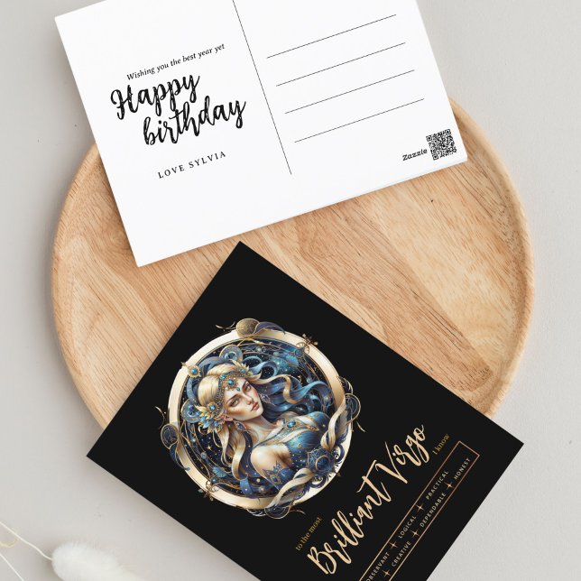 Carte Postale Symbole moderne Zodiac Bleu Or Vierge Vierge Anniv (Créateur téléchargé)