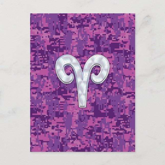 Carte Postale Symbole Pearl Like Aries sur Camo numérique rose (Devant)