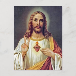 Carte Postale Symbole Sacré-Coeur de Paix de Jésus Portrait