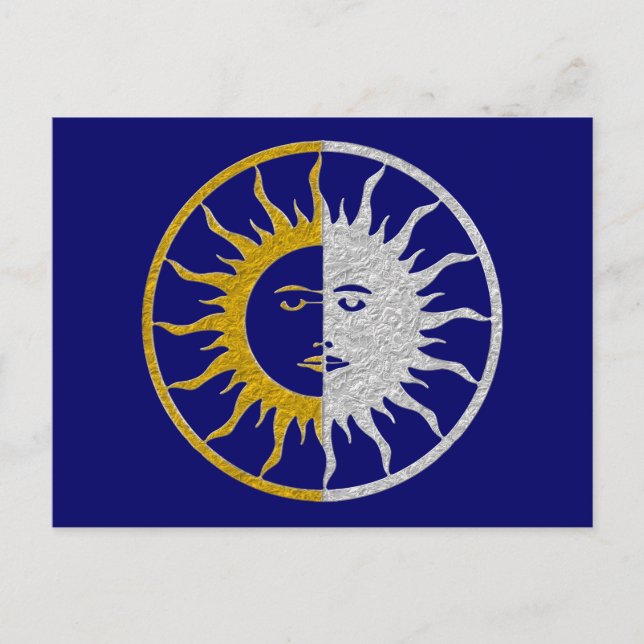 Carte Postale Symbole SOLEIL ET LUNE - or argent (Devant)