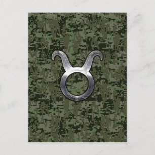 Carte Postale Symbole Taurus Zodiac sur Camo numérique vert