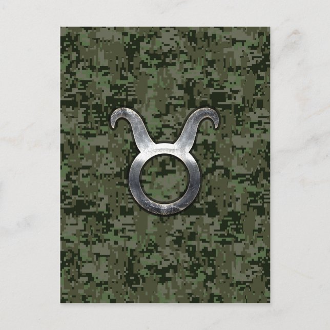 Carte Postale Symbole Taurus Zodiac sur Camo numérique vert (Devant)