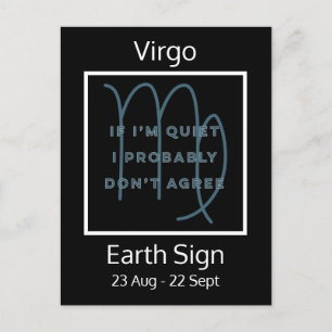 Carte Postale Symbole Virgo Zodiac Citation amusante en Bleu et 