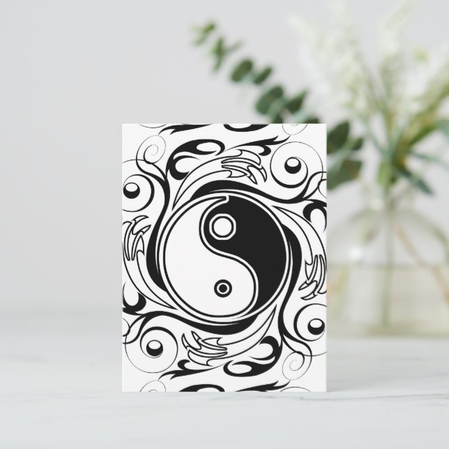 Carte Postale Symbole Yin et Yang Style tatouage noir et blanc (Debout devant)