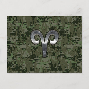 Carte Postale Symbole Zodiac Silver Aries Camo numérique vert