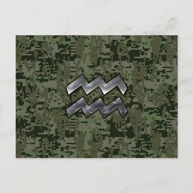 Carte Postale Symbole Zodiaque Aquarius sur camo numérique vert  (Devant)