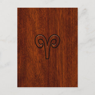 Carte Postale Symbole Zodiaque d'Aries moderne sur l'acajou comm