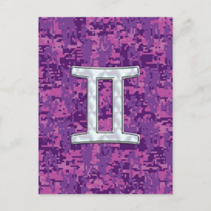 Carte Postale SYMBOLE Zodiaque Pearl Gemini sur Camouflage numér