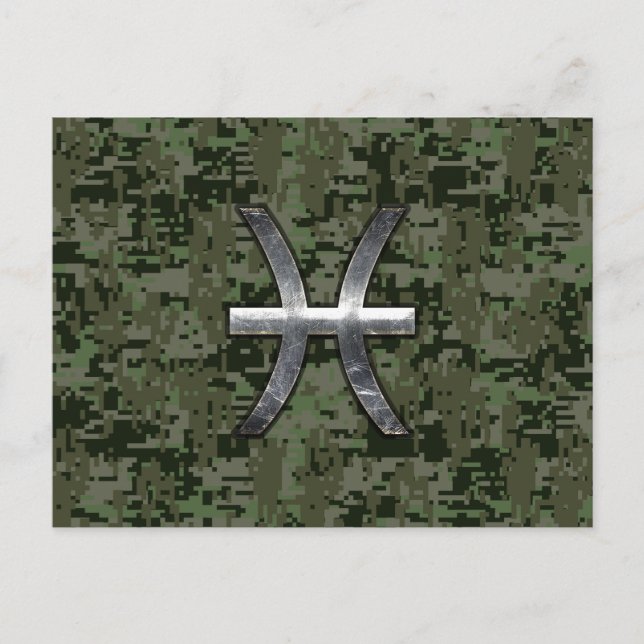 Carte Postale Symbole zodiaque Pisces Camo numérique vert Woodla (Devant)