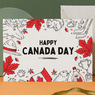 Carte Postale Symboles canadiens illustrés de rouge-blanc