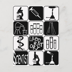 CARTE POSTALE SYMBOLES ET OUTILS SCIENTIFIQUES DU LABORATOIRE