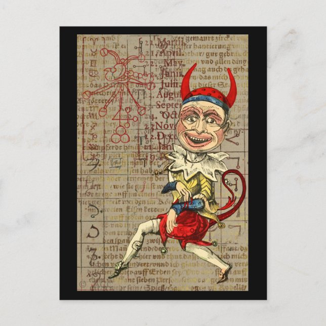 Carte Postale Symboles occultes du zodiaque du clown diable (Devant)