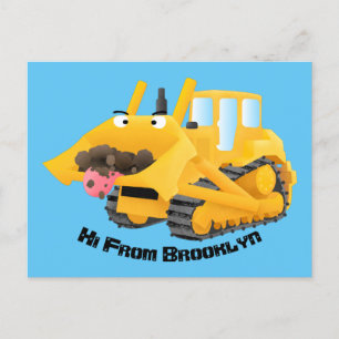 Carte Postale Sympa joli caractère de dessin animé au bulldozer 