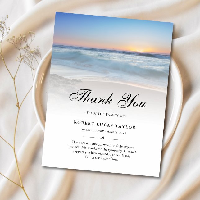 Carte Postale Sympathie Merci Plage Océan Funérailles  (Beach Sympathy Thank You Postcard)