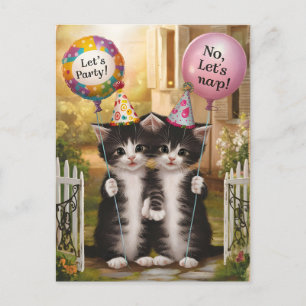 Carte Postale Sympathique Gemini Zodiac signe Anniversaire Chats