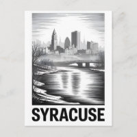 Syracuse New York Gravure sur bois Noir et Blanc