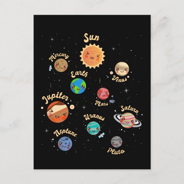 Carte Postale Système solaire Planètes Enfants Connaissances Esp (Devant)