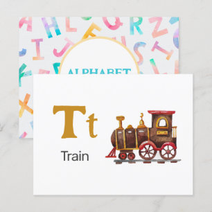 Carte Postale T est pour train - Alphabet Flash Card