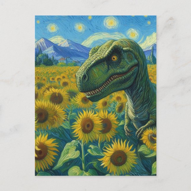 Carte Postale T-Rex dans le champ de tournesol Van Gogh (Devant)