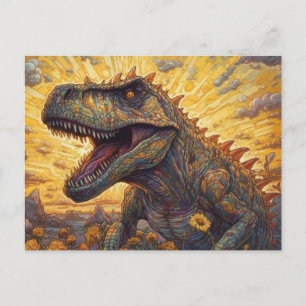 Carte Postale T-rex dans un champ de tournesol