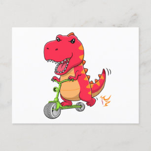 Carte Postale T-rex Dinosaur Monter Un Scooter Vert