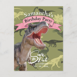 Carte Postale T Rex, Fille d'anniversaire à motifs