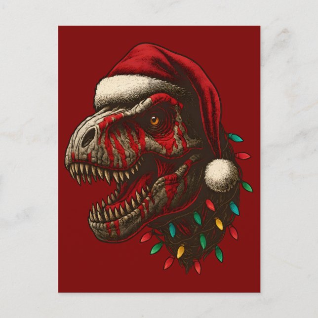 Carte Postale T-Rex Père Noël Dinosaur Noël (Devant)