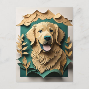 Carte Postale T-shirt 3D Paper Art Golden Retriever Design