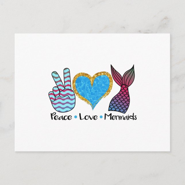 Carte Postale T Shirt Mermaides Cool Amour Paix (Devant)