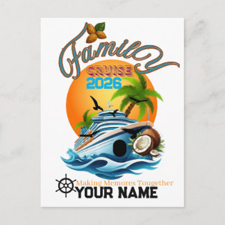 Carte Postale T-Shirt nom Croisière en famille personnalisée